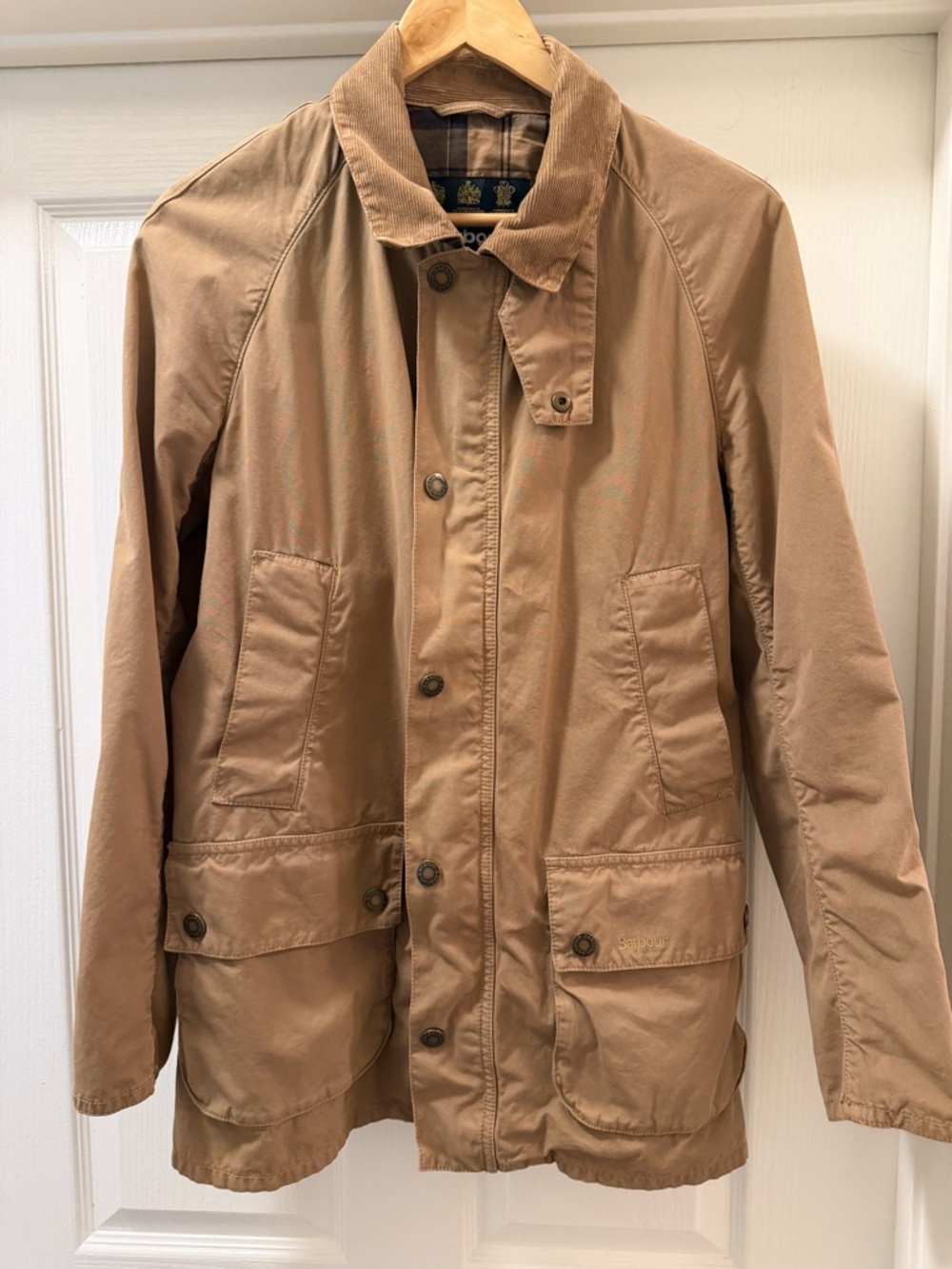 Barbour Tan Cotton Field Jacket with Cord Collar